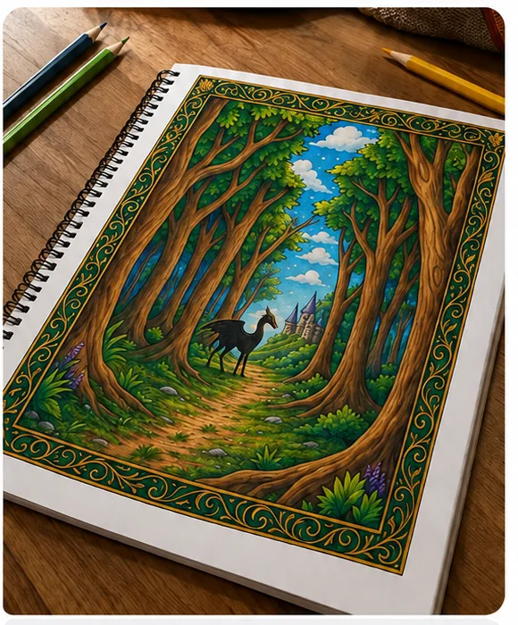 A fan's coloured page, photographed on their desk
