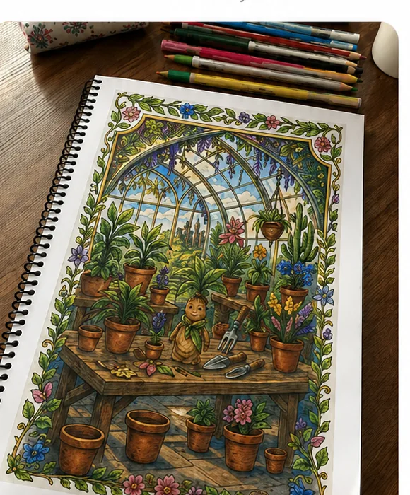 A fan's coloured page, photographed on their desk