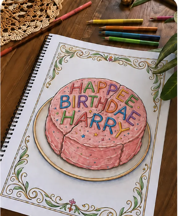 A fan's coloured page, photographed on their desk